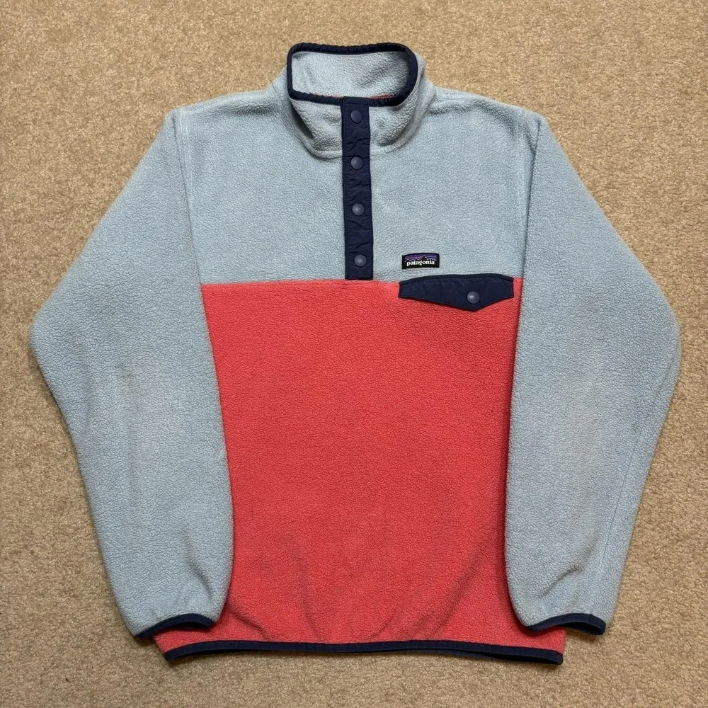 Patagonia Synchilla Fleece Jacket‎ Youth Large 12 Blue Red Snap-T Colorblock
